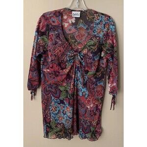 Ophilia Mesh Dress Swimsuit Cover Up Sz 2 Sheer Scrunch Tie Front Sleeves A10